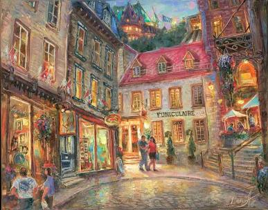 Funicular - fine art painting - for good luck, Quebec City