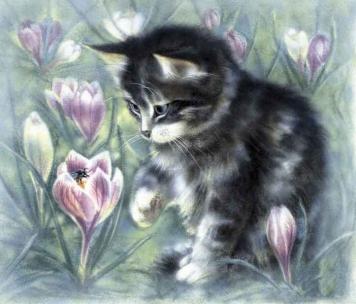 Kitten - for good luck - fine art print on canvas and paper by Canadian Ottawa Artist Elena Khomoutova - reminds me cat Maru