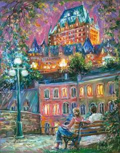 Romantic Light - Quebec City - Lumières Romantiques - La ville de Québec fine art painting - world renowned Ottawa artist  Elena Khomoutova
