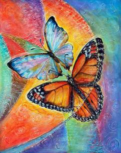 Light and Soul - Pearl Morpho and Monarch butterflies - for joy and good luck - art canvas and paper prints by Ottawa Artist Elena Khomoutova